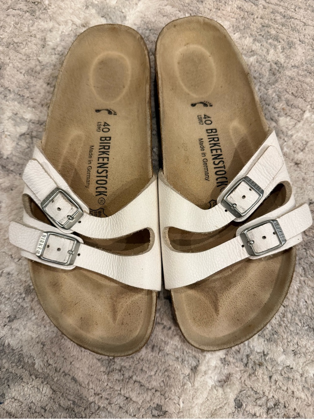 Birkenstock White Arizona Leather Double Buckle Sandals